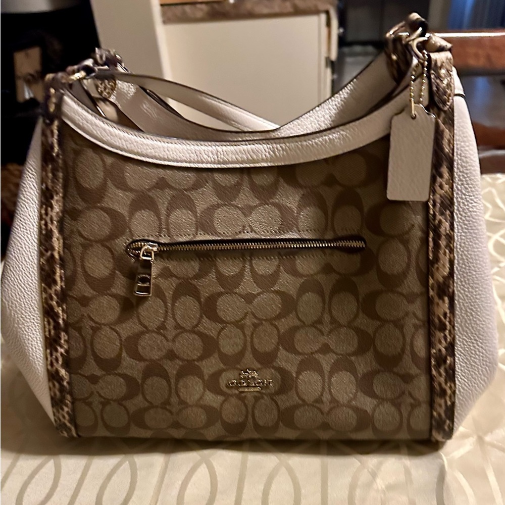 COACH - large cream and snake skin leather bag